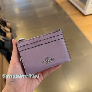NWT Coach Mini Skinny Id Case Shiny crinkle leather CEC47 Silver Light Amethyst
